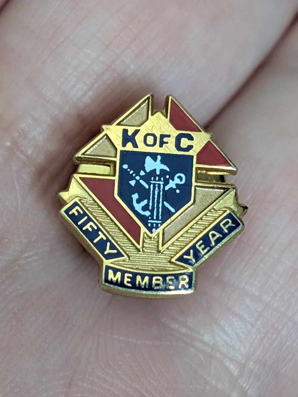 Vintage 1/10th 10K GOLD GF Enamel KNIGHTS of Columbus 50 Year MEMBER Pin Tie Tac